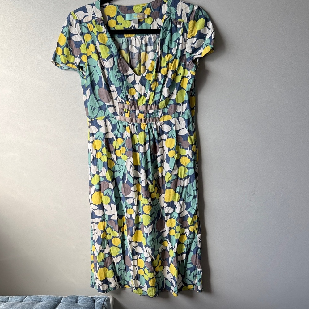 Boden flower Leaf Print Midi Dress multi colored 8R